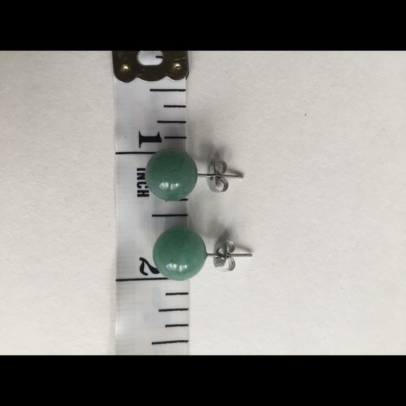 Green Adventurine Gemstone Ball Stud Earrings - Picture 2 of 4